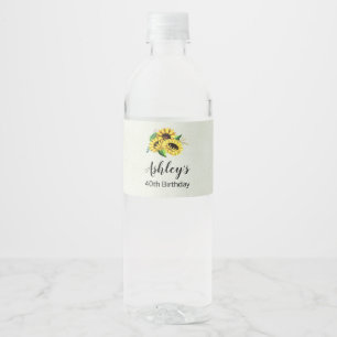 Yellow Sunflower Bouquet in Watercolor Water Bottle Label