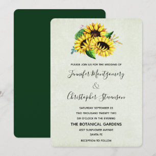 Yellow Sunflower Bouquet in Watercolor Wedding Invitation