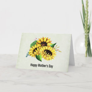 Yellow Sunflower Bouquet Watercolor Mother's Day Card