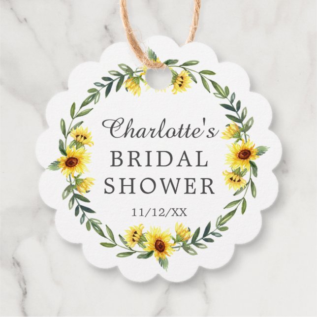 Yellow Sunflower Bridal Shower Favour Gift Tag (Back)