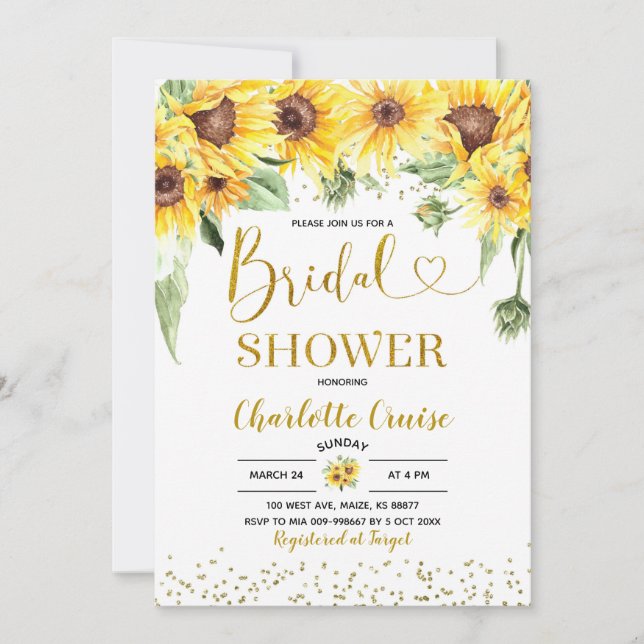 Yellow Sunflower bridal shower invitation (Front)