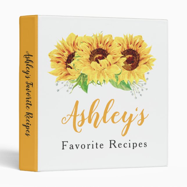 Yellow Sunflower Bridal Shower Recipe Binder (Front/Spine)