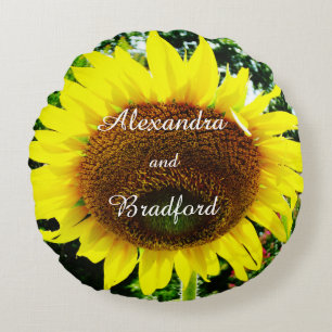 Yellow Sunflower, bride groom customized wedding Round Pillow