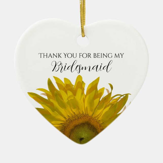 Yellow Sunflower Bridesmaid Thank You Ceramic Ornament (Front)