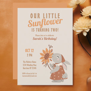 Yellow Sunflower Bunny Birthday Invitation