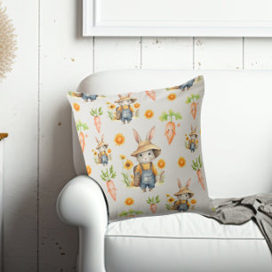 Yellow Sunflower Bunny Spring Throw Pillow