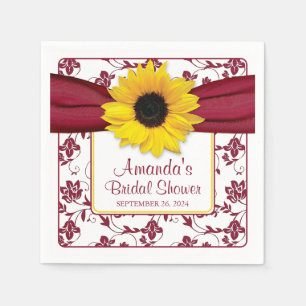 Yellow Sunflower Burgundy Personalized Wedding Napkin