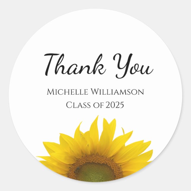 Yellow Sunflower Class of 2025 Graduate Thank You Classic Round Sticker (Front)