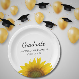 Yellow Sunflower Class of 2026 Graduation Party  Paper Plate