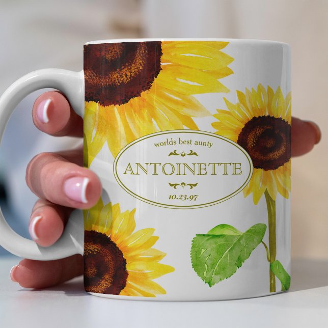 Yellow Sunflower Coffee Mug Illustrated Add A Name (Creator Uploaded)