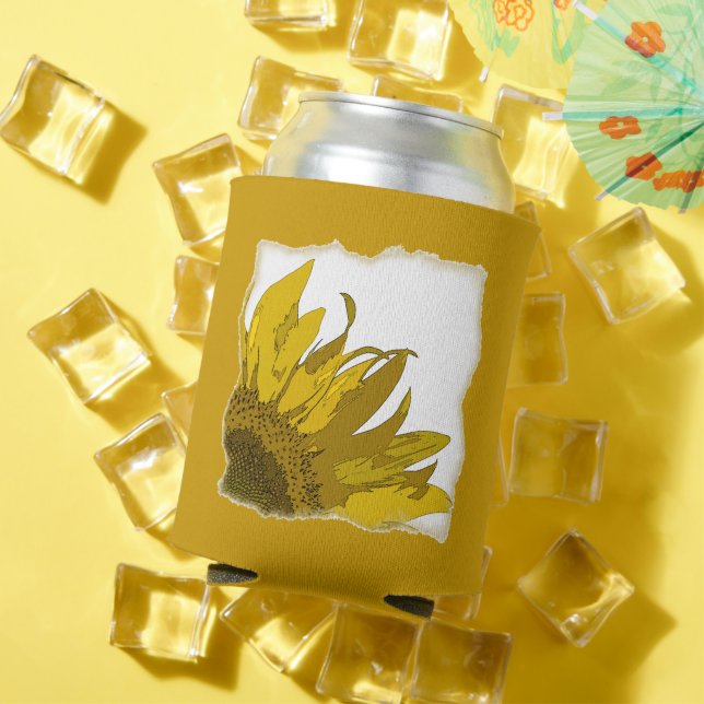 Yellow Sunflower Corner Wedding Favours Can Cooler (In Situ Summer)