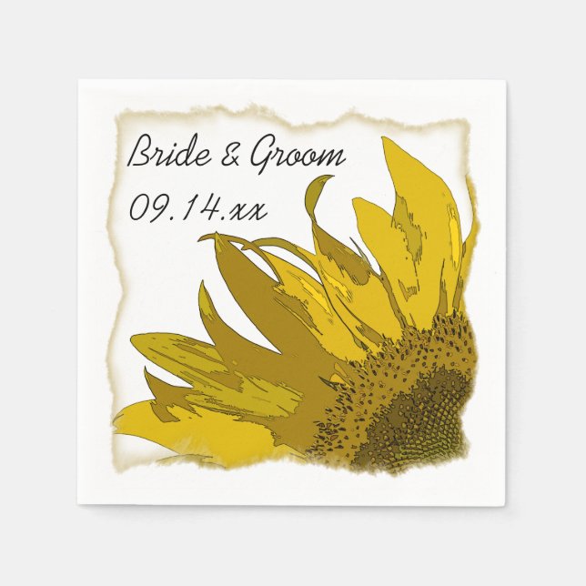 Yellow Sunflower Corner Wedding Napkin (Front)