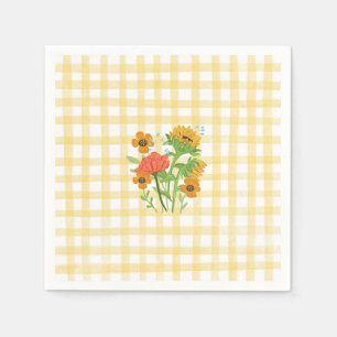 Yellow Sunflower Country Gingham Party Paper Napkin