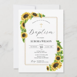 Yellow Sunflower Cross Baptism Invitation
