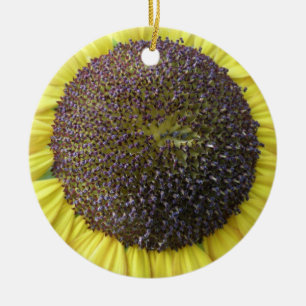 Yellow Sunflower Custom Birthday Ceramic Ornament