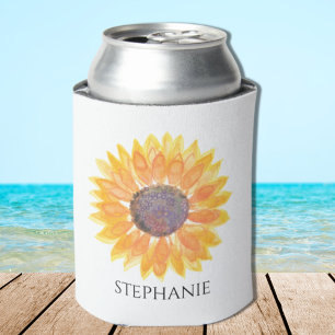 Yellow Sunflower Custom Name Can Cooler