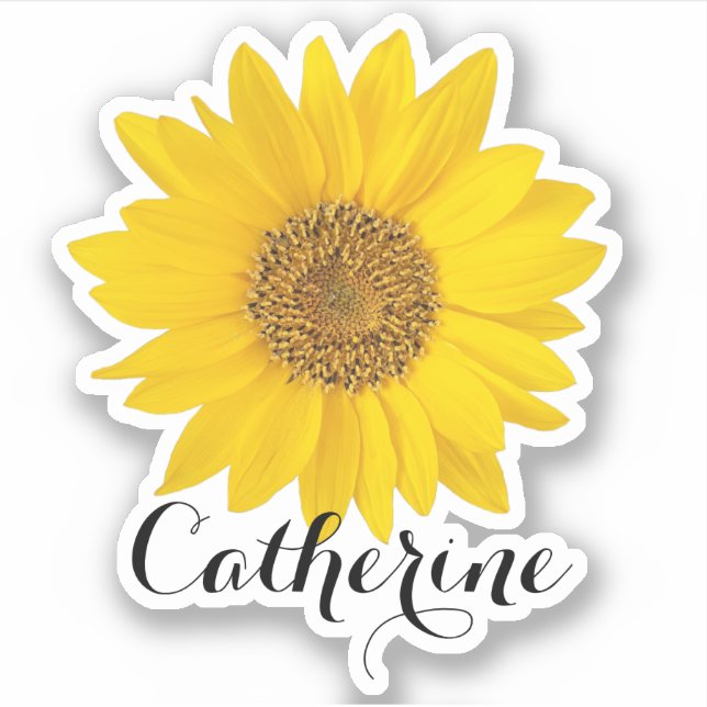 Yellow Sunflower Custom Name Contour Sticker (Front)