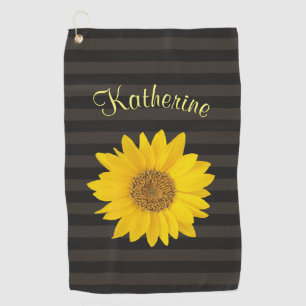 Yellow Sunflower Custom Name Striped Golf Towel