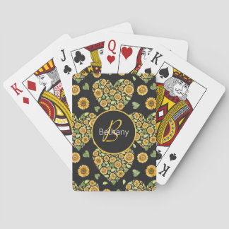 Yellow Sunflower customize name and initial  Playing Cards