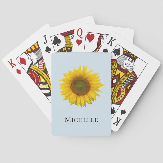 Yellow Sunflower Cute Monogram Playing Cards (Back)