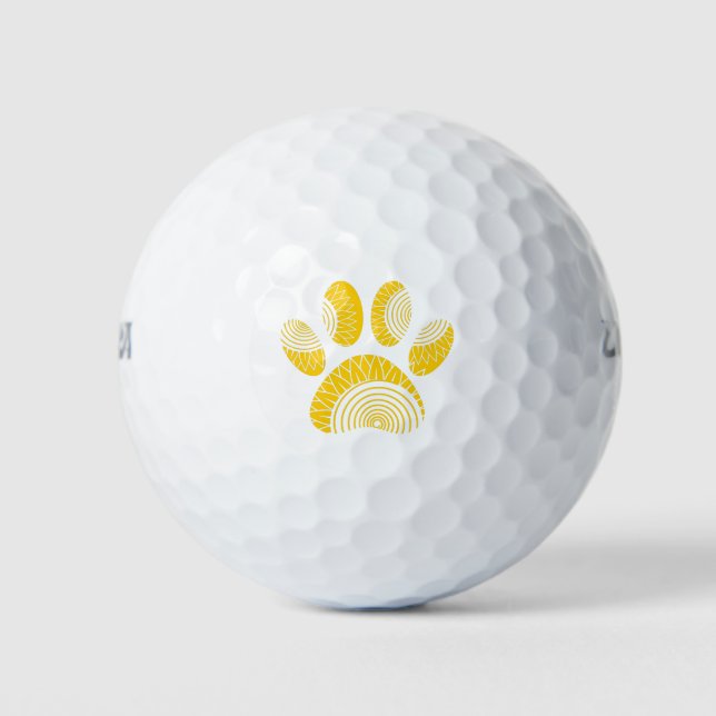 Yellow Sunflower Dog Paw Print Golf Balls (Front)