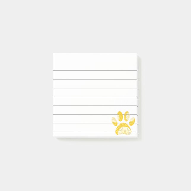 Yellow Sunflower Dog Paw Print Lined 3x3 Post-it Notes (Front)