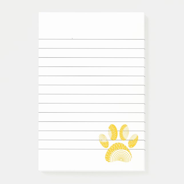 Yellow Sunflower Dog Paw Print Lined Post-it Notes (Front)