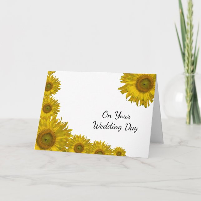Yellow Sunflower Edge Blended Family Wedding Card (Front)