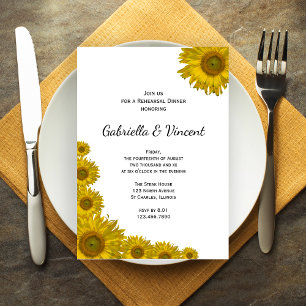 Yellow Sunflower Edge Wedding Rehearsal Dinner Invitation