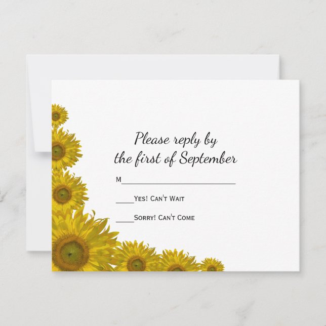 Yellow Sunflower Edge Wedding RSVP Response Card (Front)