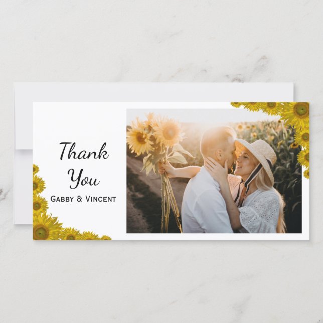 Yellow Sunflower Edge Wedding Thank You Card (Front)