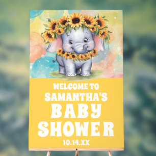Yellow Sunflower Elephant Baby Shower Welcome Acrylic Sign
