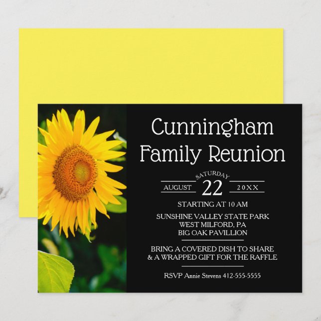 Yellow Sunflower Family Reunion Invitation (Front/Back)