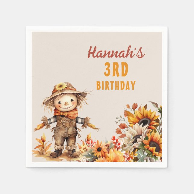 Yellow Sunflower Farm Scarecrow Birthday Napkin (Front)