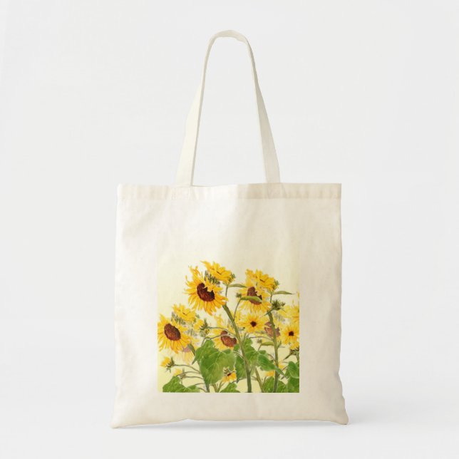 yellow sunflower fields watercolor tote bag (Front)