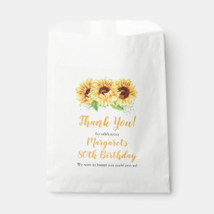 Yellow Sunflower Floral 80th Birthday Thank You Favour Bag