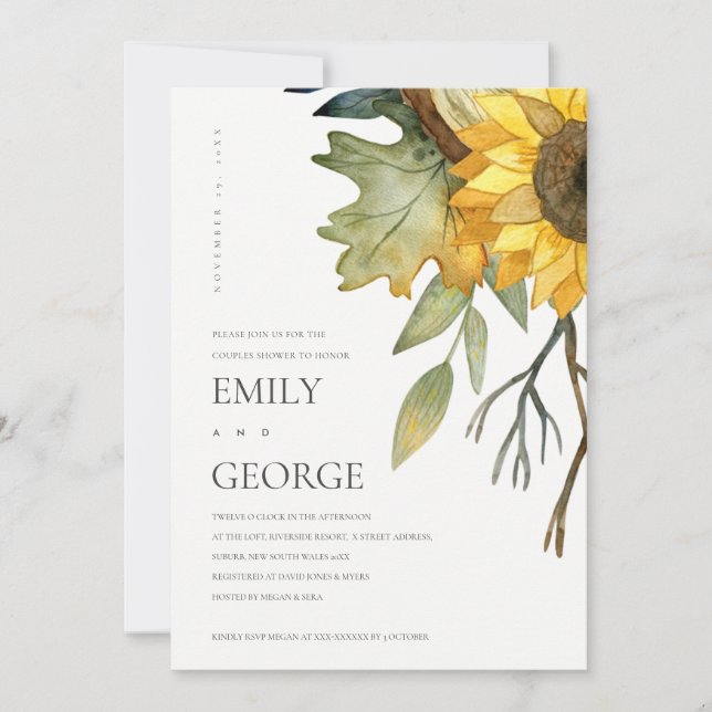 YELLOW SUNFLOWER FLORAL COUPLE SHOWER CARDp Thank You Card (Front)