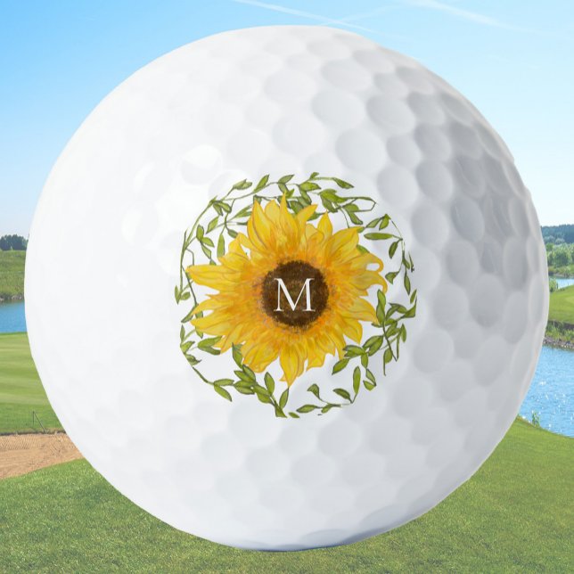 Yellow Sunflower Floral custom monogram ladies  Golf Balls (Creator Uploaded)