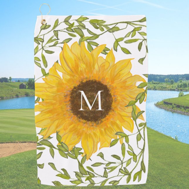 Yellow Sunflower Floral custom monogram ladies  Golf Towel (Creator Uploaded)