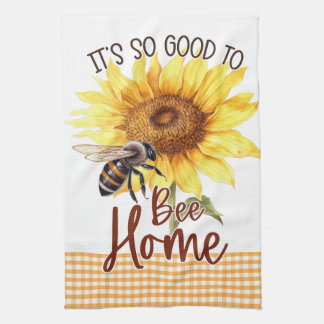 Yellow Sunflower Floral Gingham Bee Happy Sunshine Kitchen Towel