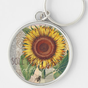 Yellow Sunflower floral illustration Keychain