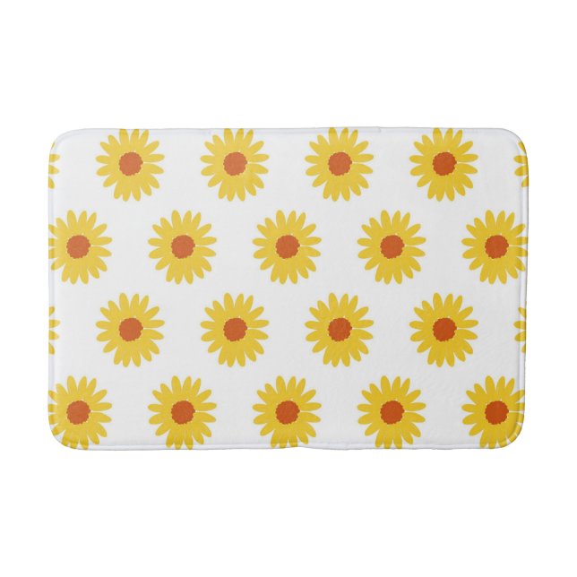 Yellow Sunflower Floral Simple Flower Pattern Bath Mat (Front)