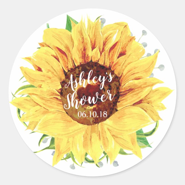 Yellow Sunflower Flower Bridal Shower Classic Round Sticker (Front)