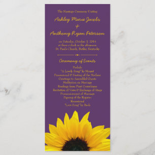 Yellow Sunflower Flower Purple Wedding Program