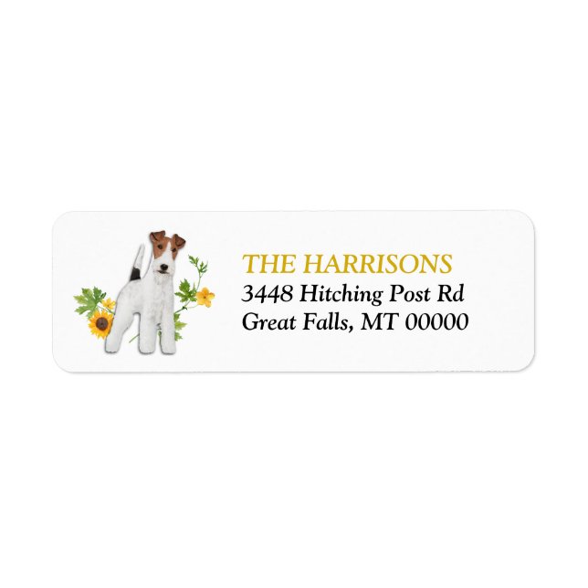 Yellow Sunflower Fox Terrier Dog Return Address (Front)