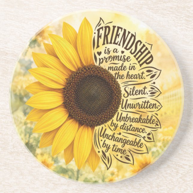 Yellow Sunflower Friendship Quote Coaster (Front)