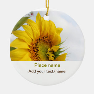 Yellow sunflower garden add photo text name travel ceramic ornament