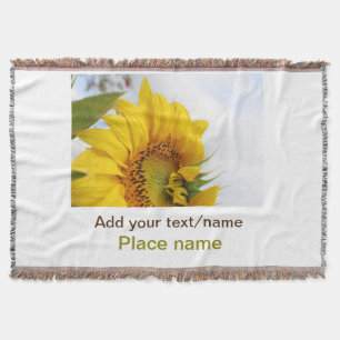 Yellow sunflower garden add photo text name travel throw blanket