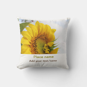 Yellow sunflower garden add photo text name travel throw pillow