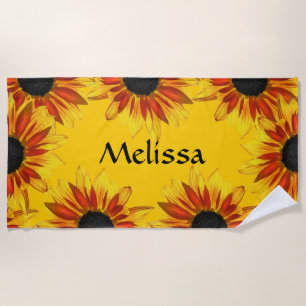Yellow Sunflower Garden Floral Beach Towel